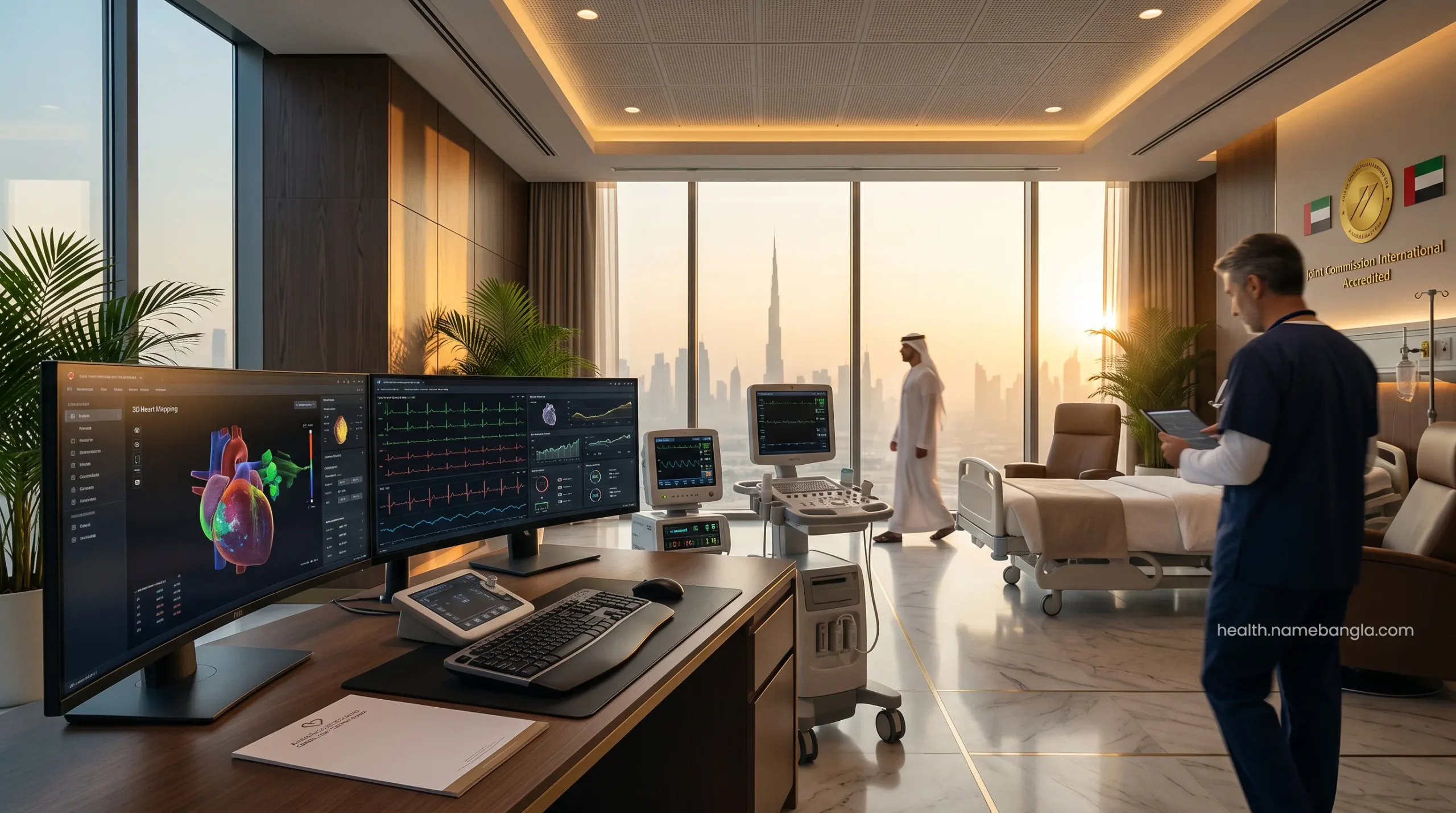 High-tech cardiac monitoring equipment in a premium UAE cardiology center.