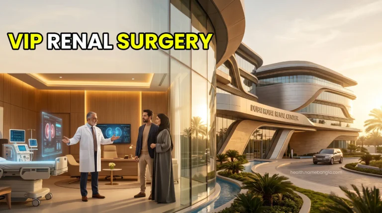 A high-net-worth patient consulting a board-certified transplant surgeon in a luxury UAE hospital.