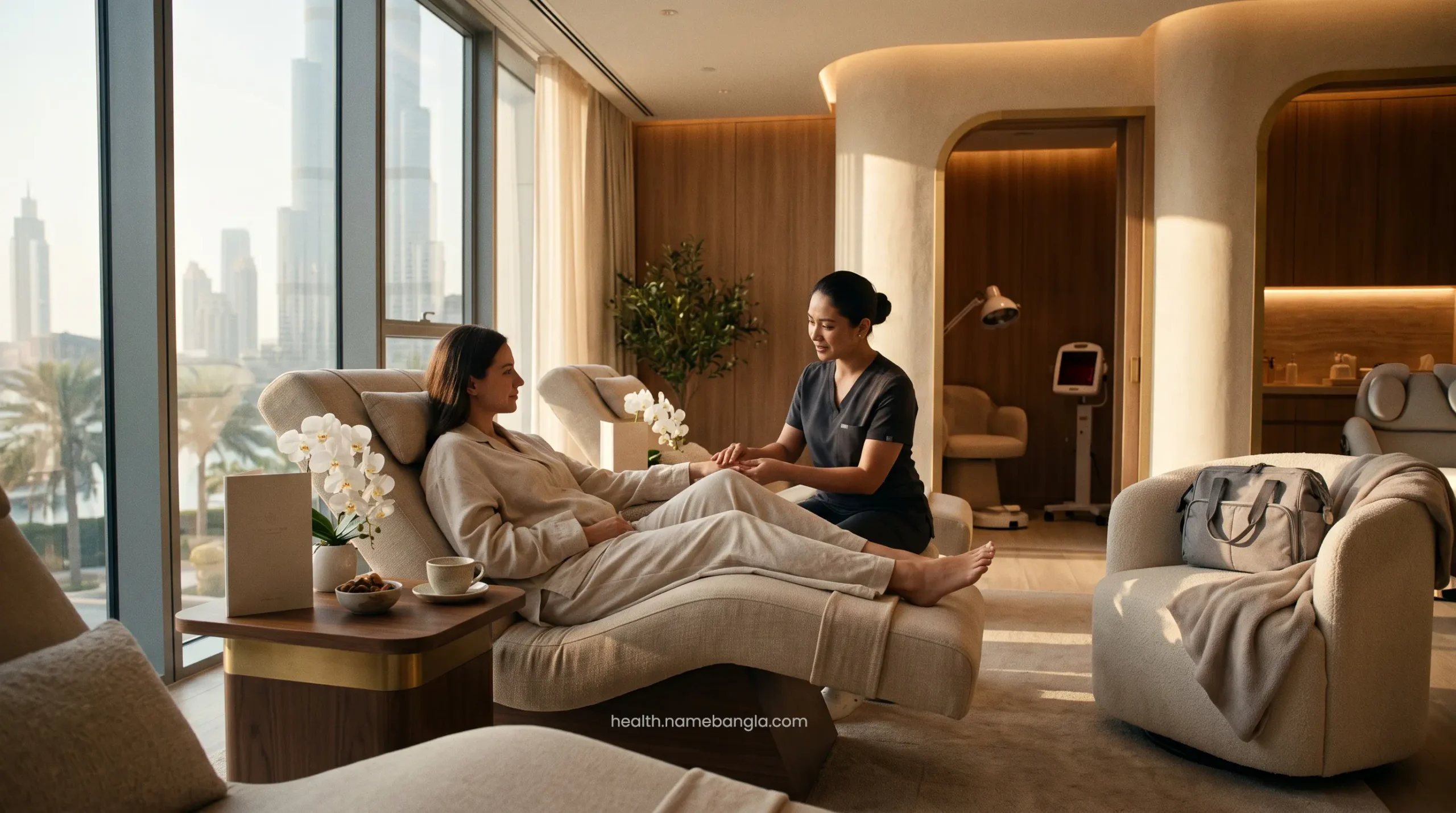 A premium post-natal wellness and recovery lounge offering specialized therapies for new mothers.