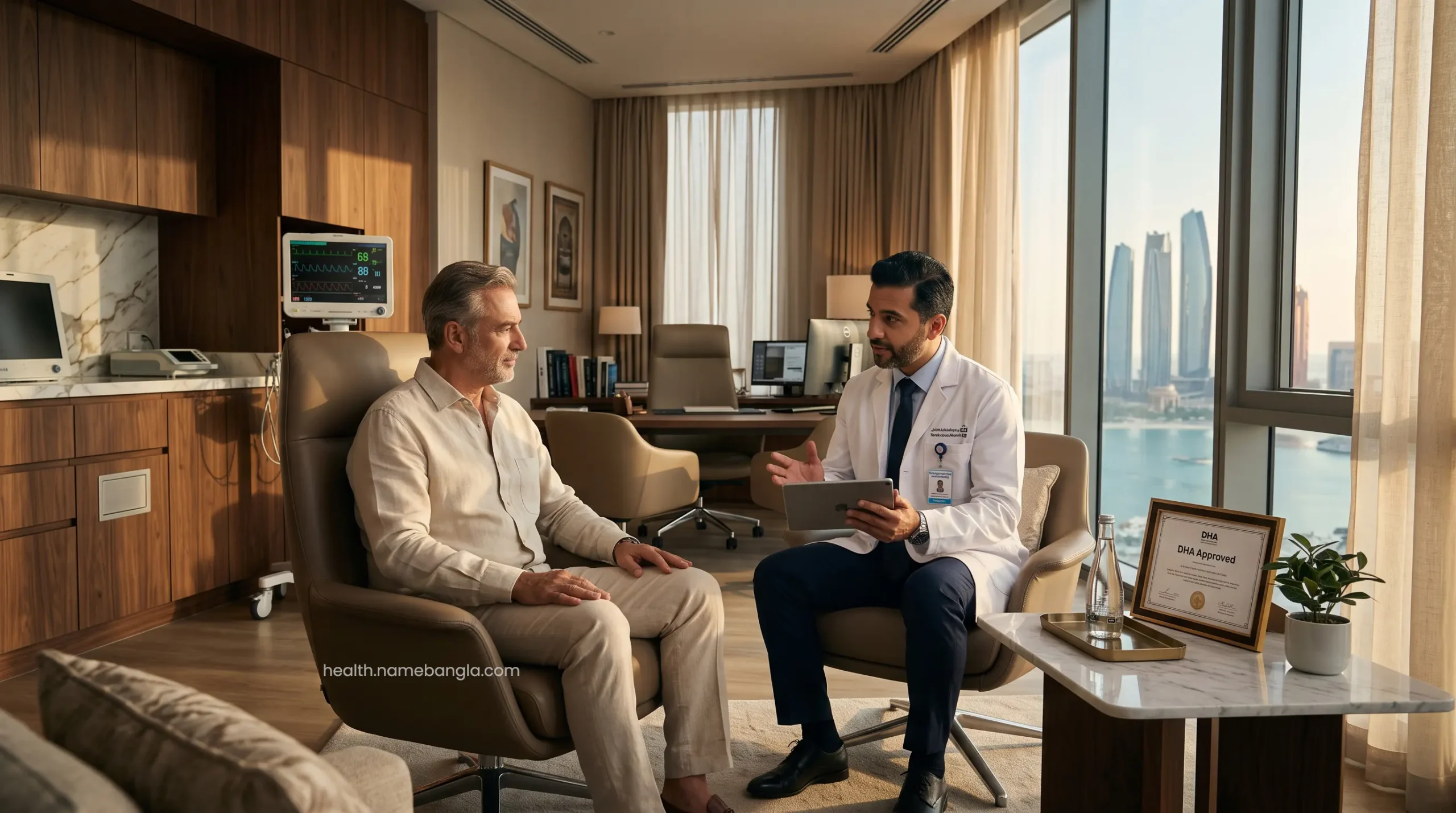 A high-net-worth patient receiving a premium post-transplant nephrology consultation in Abu Dhabi.