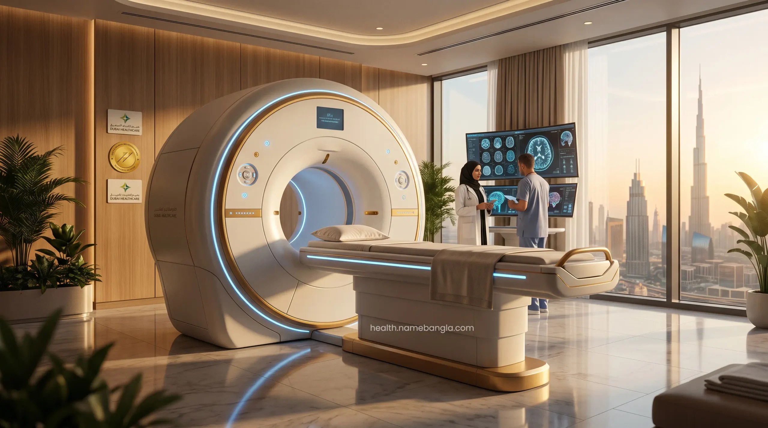An advanced neurological brain scanning machine in a top-tier Dubai hospital.