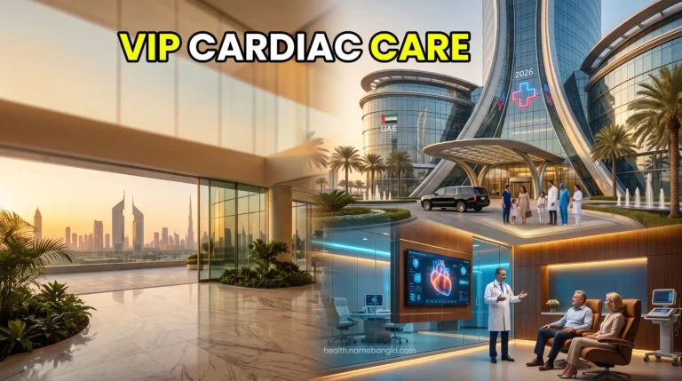 A high-net-worth patient consulting a board-certified cardiologist in a luxury heart institute in Dubai.